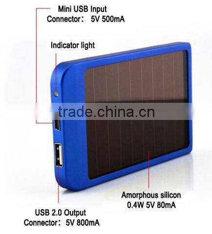 2600mAh Portable Solar Power Bank, Mobile Solar Charger for Iphone6/Plus