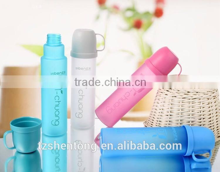 Frosted leak proof multiuse lid plastic drinking water bottle
