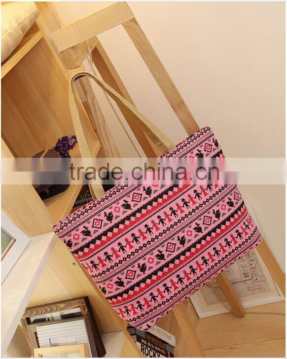 Leisure fashion printed canvas beach bag;Waterproof large tote beach bag/beach tote bag