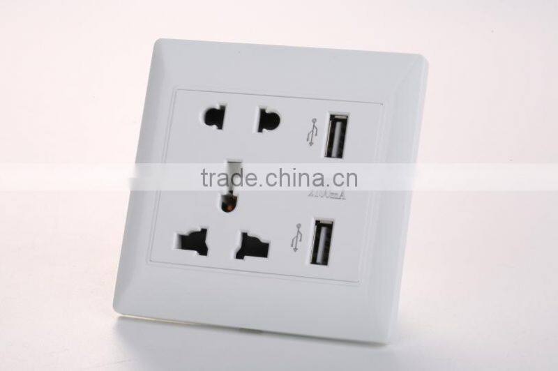 High quality white 5V 2100mA wall switch with double USB
