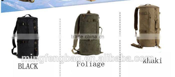 Men Vintage Canvas Leather Hiking Travel Cylinder Messenger Tote Bag Backpack