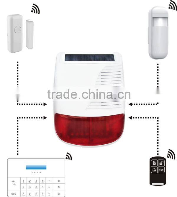 Wireless solar siren for home alarm red light flashing & sound