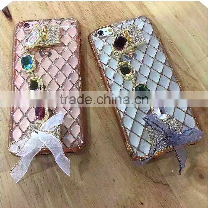 Fashion Electroplate Diamond carnelian phone Soft cover Case with logo window for iphone 6