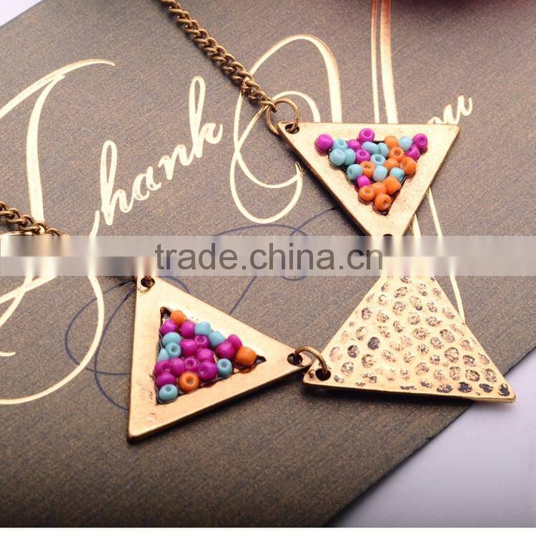 <<<2016 Hot alloy fashion Bohemian style geometrical Triangle beaded Necklace Jewelry for women/