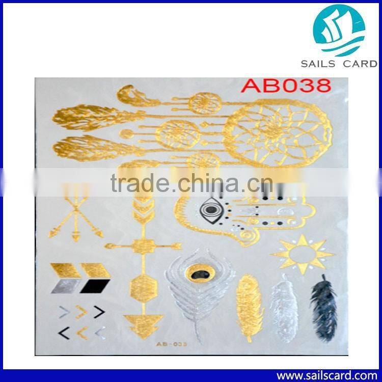 Fashionable design Gold Metallic tattoo sticker for body art