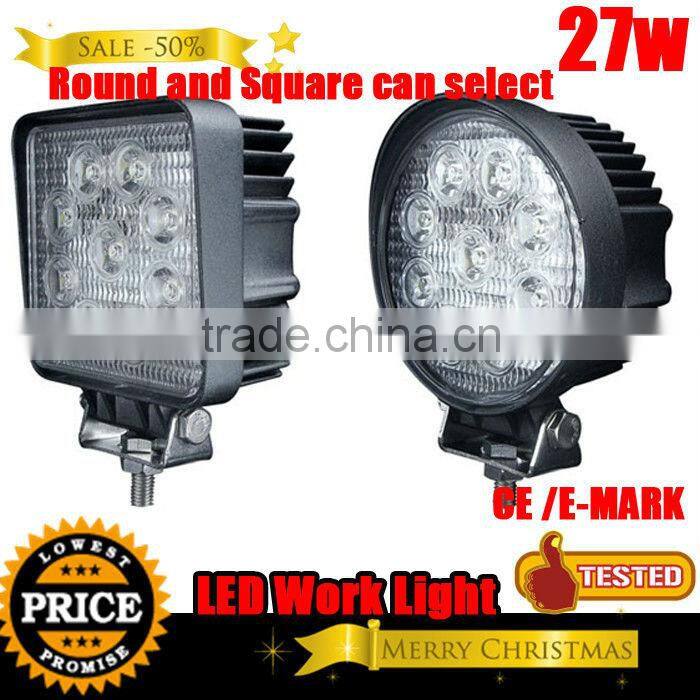 Super Bright 12V Driving Worklight Square for for truck,agricultural,machine,heavy duty,boat,marine 27W LED Work Light