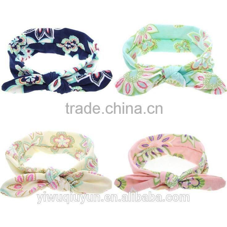 Baby Bohemia Elastic Stamp Bow Hairband Print Flower Bowknot Headband Turban Rabbit Knot Headdress Hair Accessories