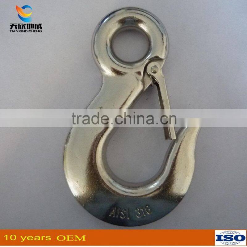 High Polished Stainless Steel - AISI 316 Eye Slip Hook With Latch