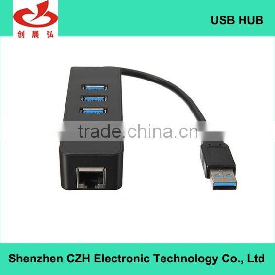 CZH 3 port usb 3.0 hub with 1 RJ 45 Ethernet Lan Adapter with CE/RHOS/FCC certification