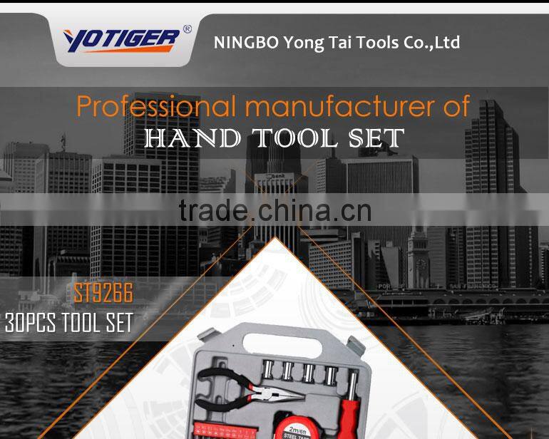 30PCS tool set 1/4'' Dr. sockets POZIDROVI PHILIPS BITS auto tester 4oz claw hammer screw with bag