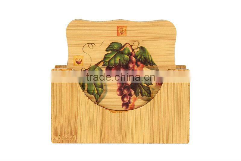 Chinese Fruit Pattern Square Glass Ceramic Cup Bamboo Coasters Mat Pads 6 Pcs