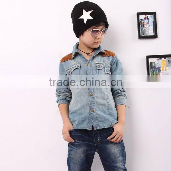 Fashion cowboy clothes top breathable light blue jeans shirt model
