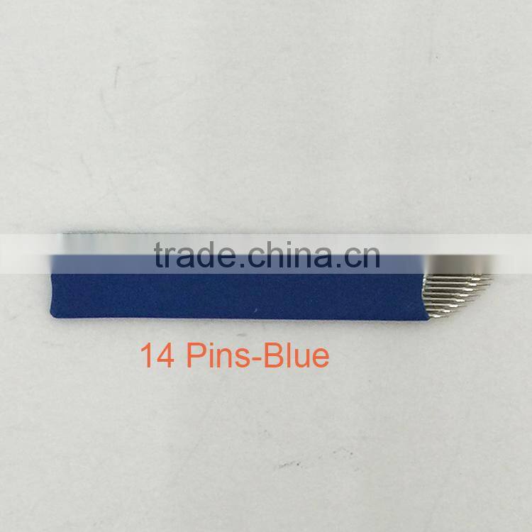 14Pin White Blade Tattoo Needles + 1Pcs Manual Microblading Embroidery Tattoo Pen For PMU Eyebrows