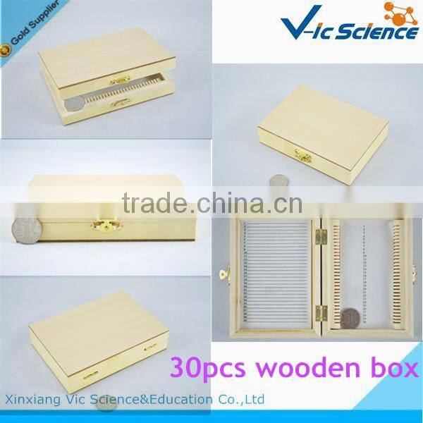 30pcs biology slides storage educational wooden box