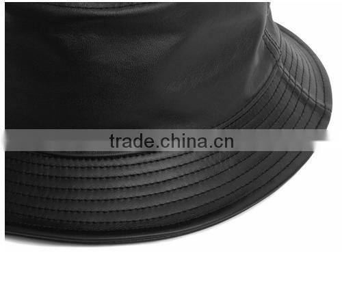 hip hop fashion style cool schoolbay genuine leather foldable round black leather blank bucket hat