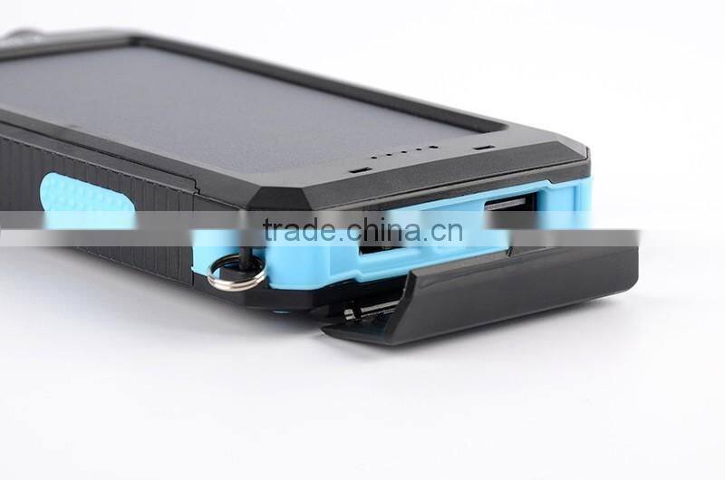 2016 New IP68 waterproof solar power bank charger 10000mah with dual led lamp and compass