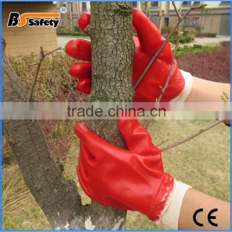 BSSAFETY softtextile PVC glove oil resistant safety gloves with Red pvc coated