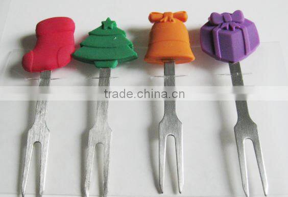 Lovely fruit fork ECO-friendly silicone handle Fruit fork set, six loaded