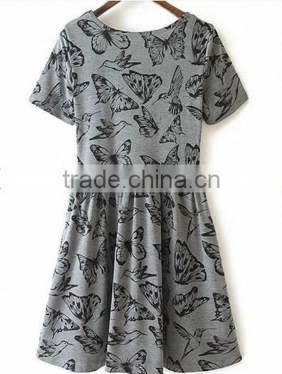 White Polka Dot V-neck Three Quarter Length Sleeve Dress