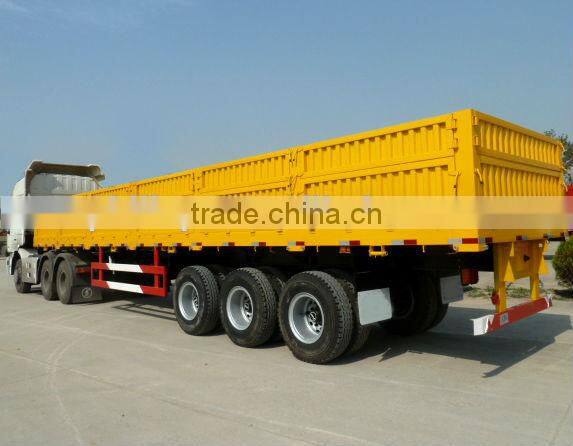 Heavy duty tri axle flatbed side wall open cargo semi truck trailer for sale draw bar trailer