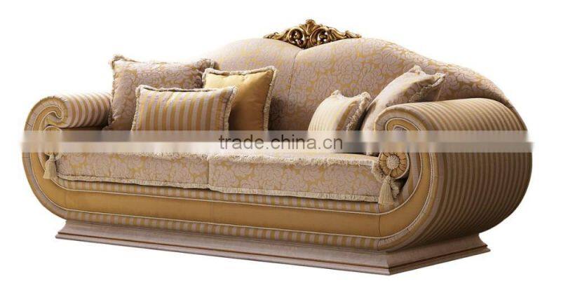 Italian Palace Golden Fabric Love Sofa/Two Seater Sofa With Matching Wooden End Table(MOQ=1 SET)
