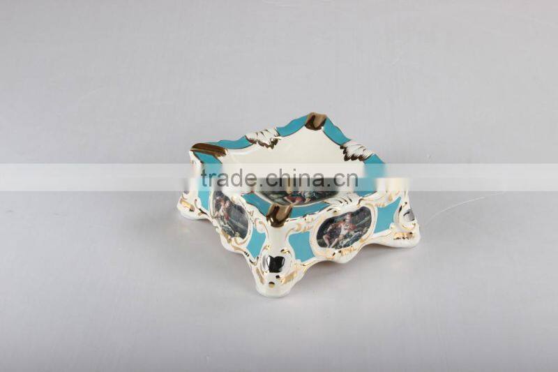 BISINI Luxury Bowls, Home Decorative Items Ceramic Fruit Bowl, Royal Blue Series High Foot Bowl (BF01-S331-01A)