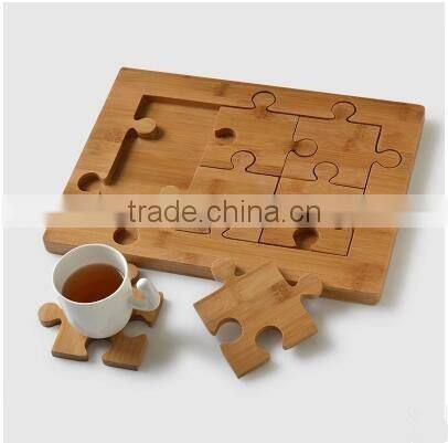 Creative bamboo custom wood tray set with coaster for coffee
