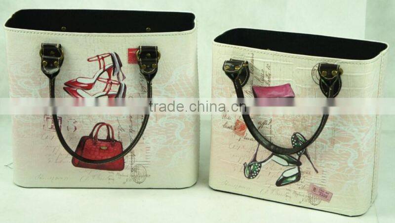 High Heels Print Faux Leather Set Of 2 Magazine Bin Gift Basket Storage Basket