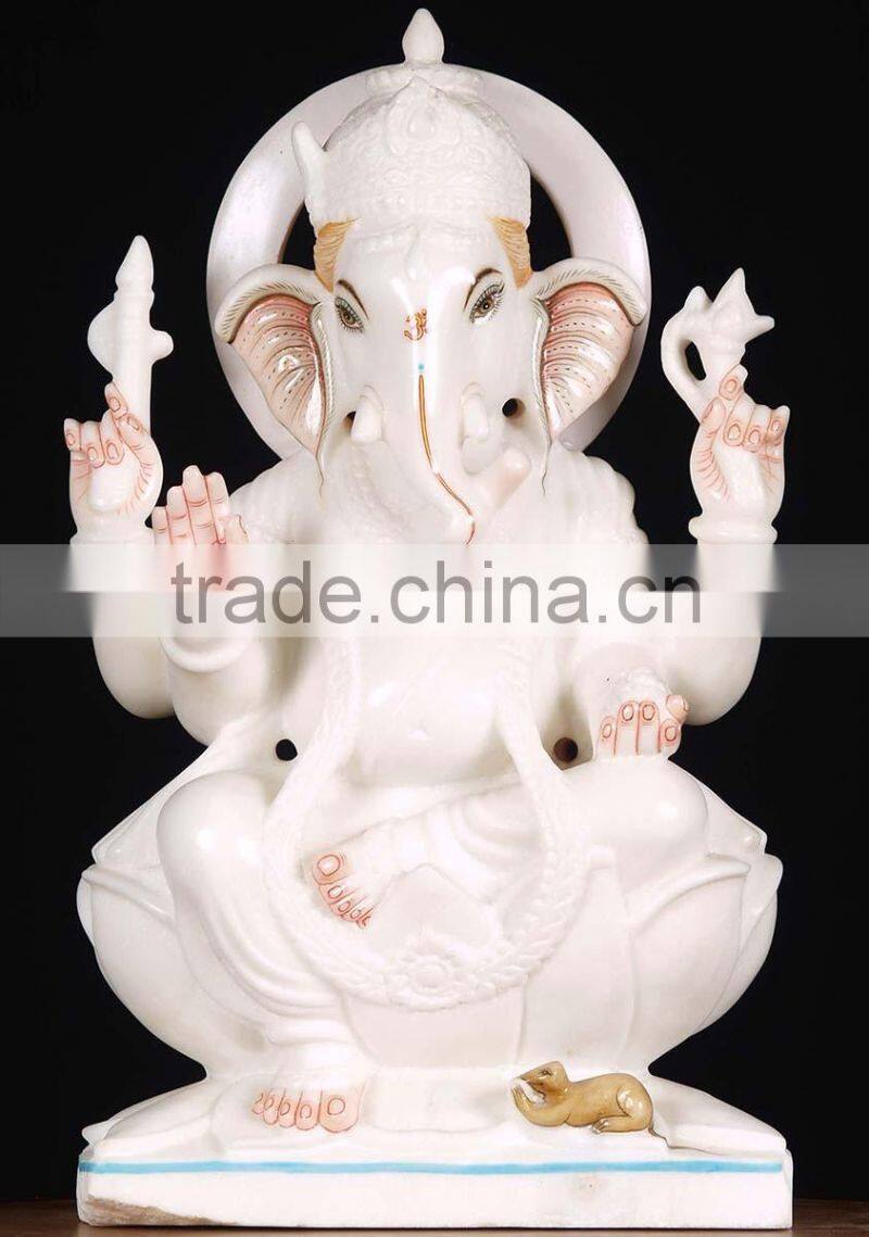 Regional Feature antique stone crarving white marble statue of hindu god ganesh