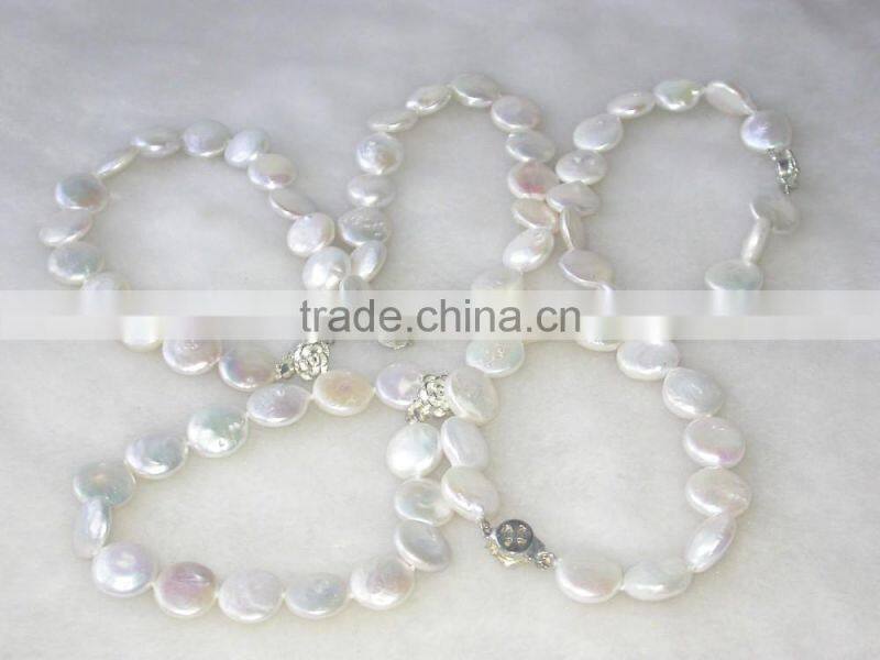 wholesale AA 13-14mm white coin freshwater pearl bracelet