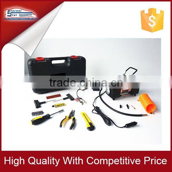 Car tire repair tool kit in plastic box