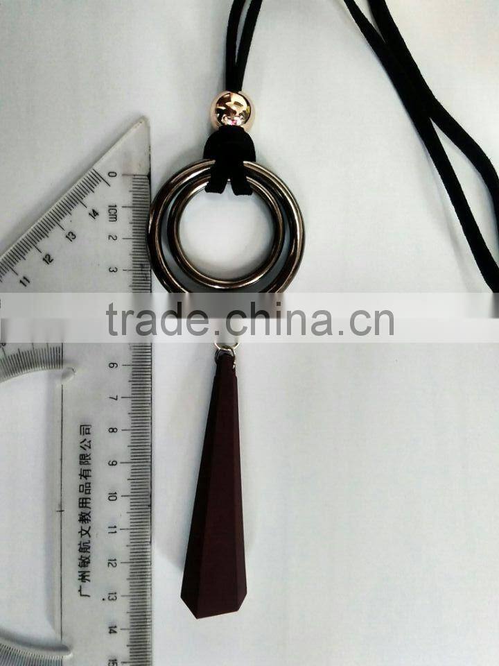 plastic geometric pendant necklace long suede leather necklace