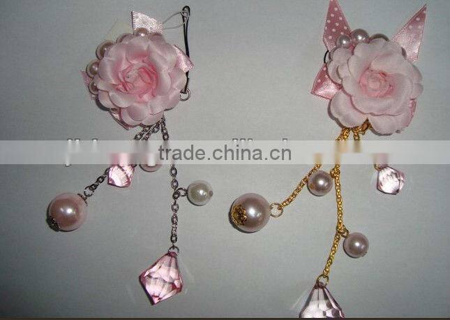 pink hair accessory clip with artifical flower /Pearl, diamond