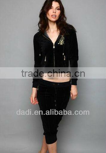 Ladies fashion hoodie printed velour set