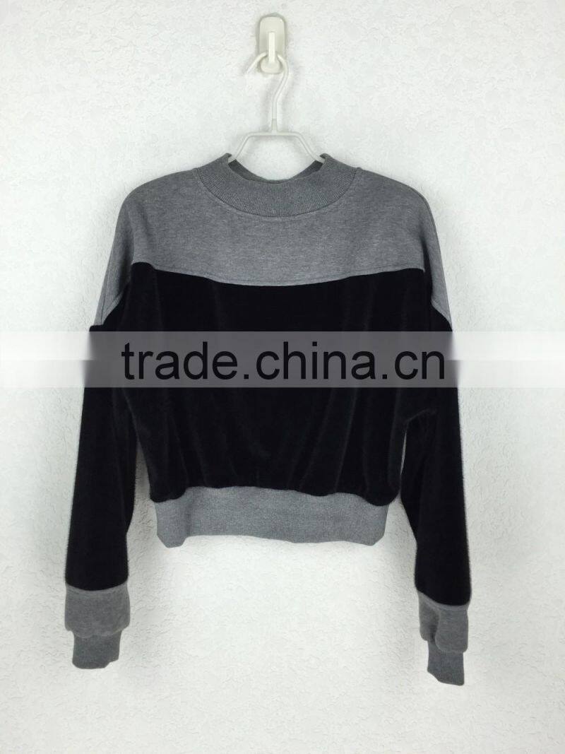 Fashion long sleeve black and grey sweater blouse for women