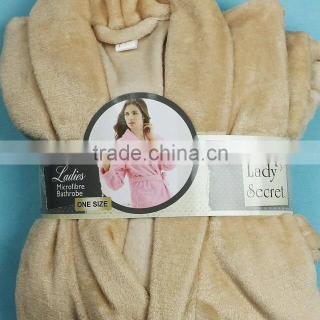 Stock Womens Polyester Coral Fleece Shower Robe Bathrobes, Lot#170706