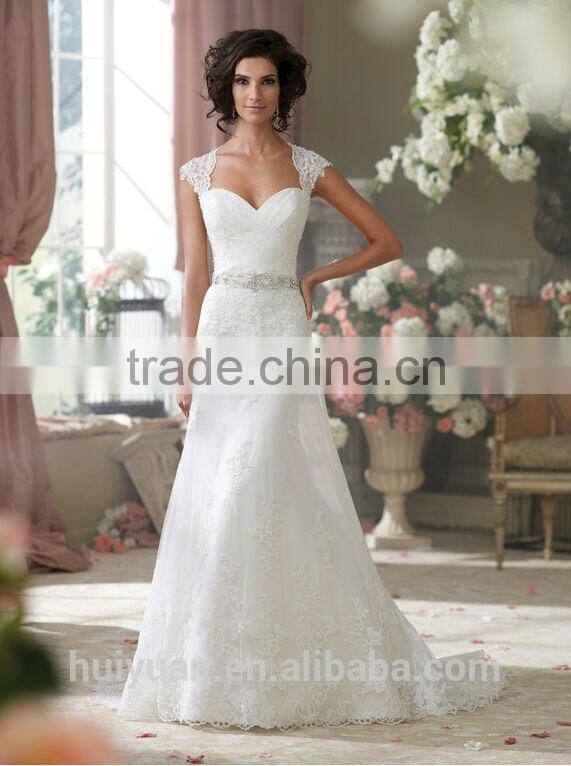 sexy corset cap sleeve back see-through lace wedding dress
