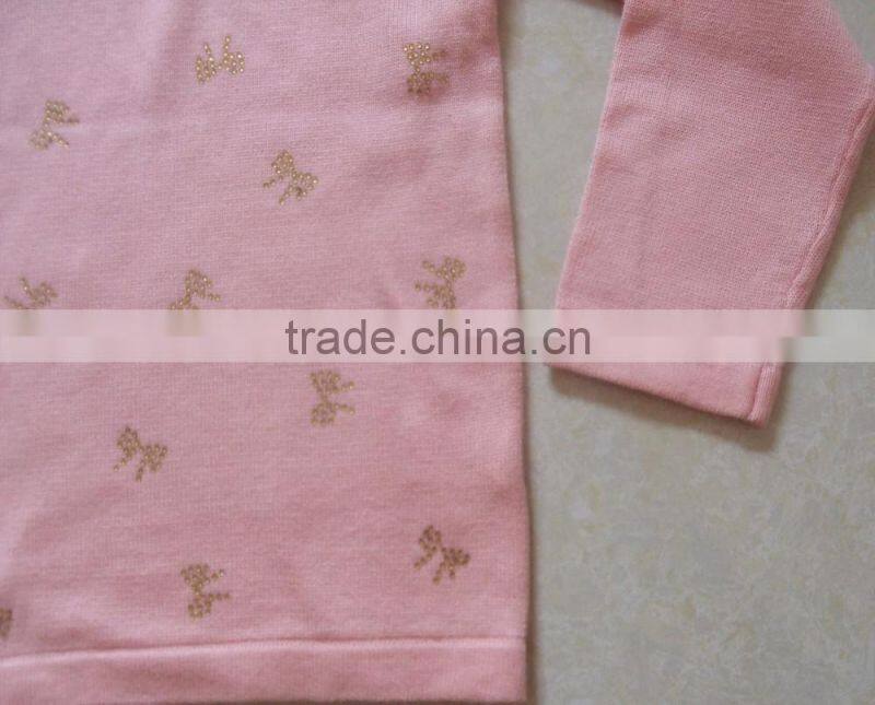 Fine-knit Kids Pullover Sweater in 100% cotton with sequined appliques(BKN5323)