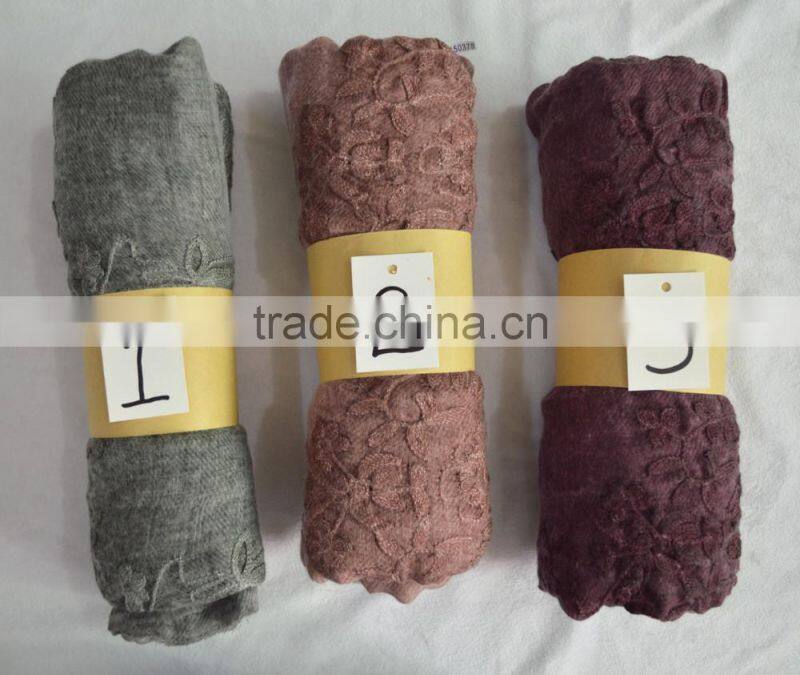 Fashion lady stitching floral popular pashmina shawl plain viscose scarf