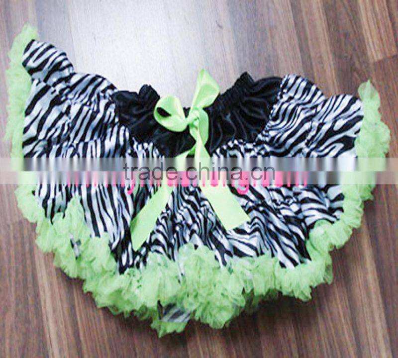 wholesale girls zebra pettiskirt with hot pink chiffon and bowknot,girls fashion tutu skirt