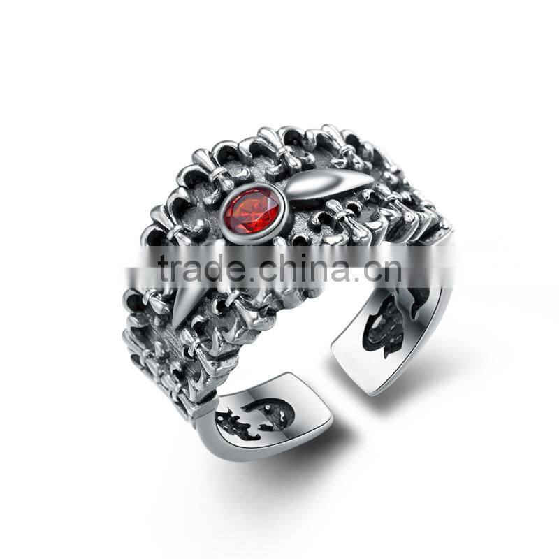 Adjustable personalized cool punk jewelry pokerface silver red diamond fashion men's ring