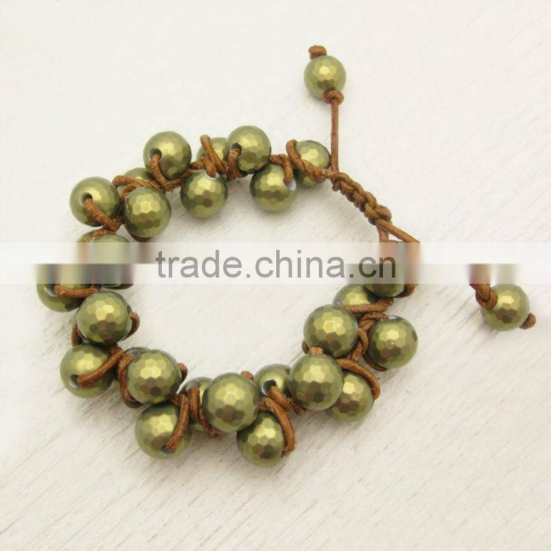 leather knotted bracelet with pearl and birthstone, friendship bracelet, wrap bracelet, bead charm leather bracelet