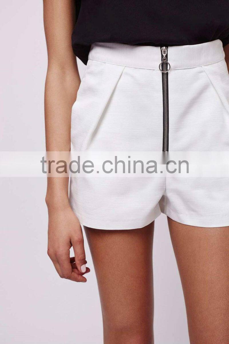 High waist zip front women cotton fashion fancy girl casual sexy plain white hot shorts