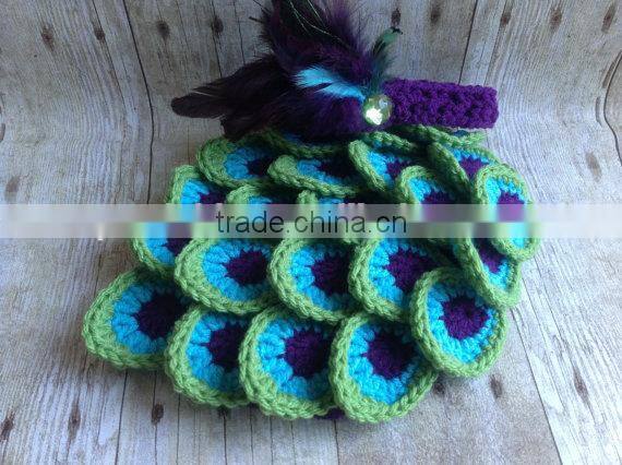 2016 Hot Sale Crochet Baby Clothing Knitting Girl Clothes Peacock Crochet Toddlers Winter Knit Sets