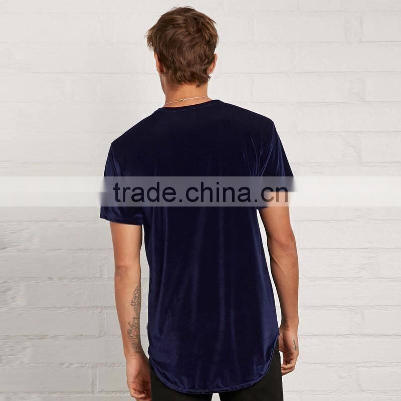 New Design Men Fashion Blouse Lightweight Round Neck Velvet Fabric Tee Shirt Blank T Shirt