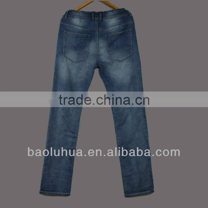 blue denim mens elastic waist sports pants
