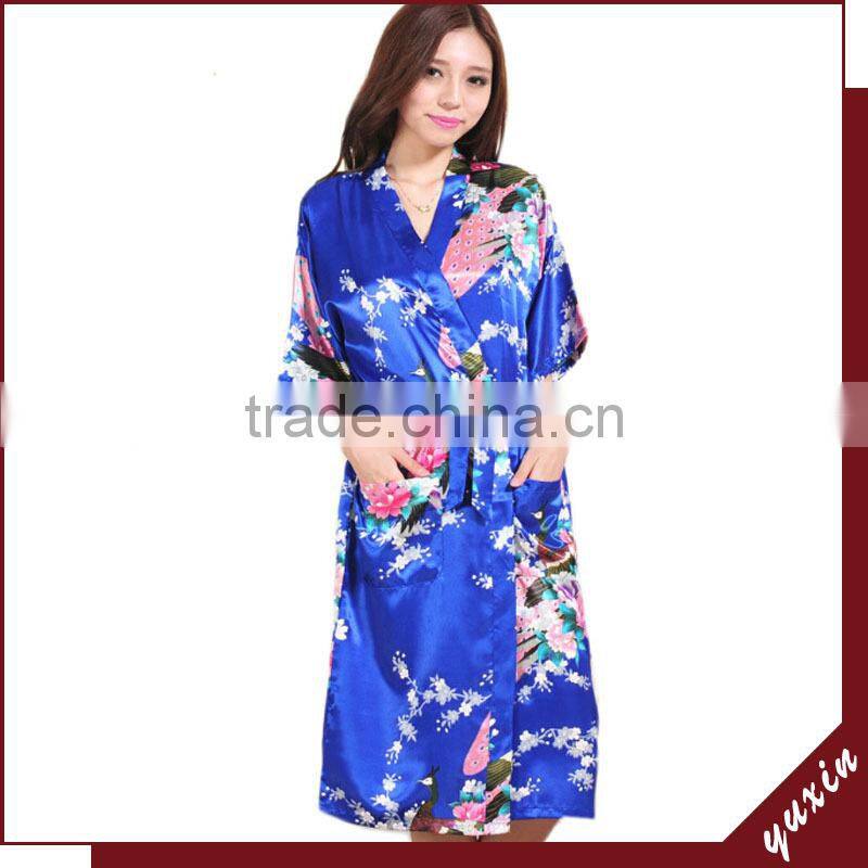 15 Colors Factory wholesale plus size peacock women robe sleepwear,nightgown silk robes RL1-00