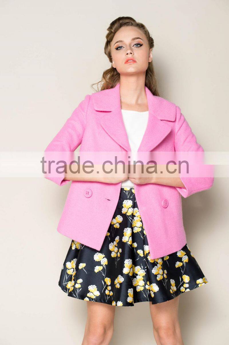 latest formal office style fashionable short women coats wool 2015