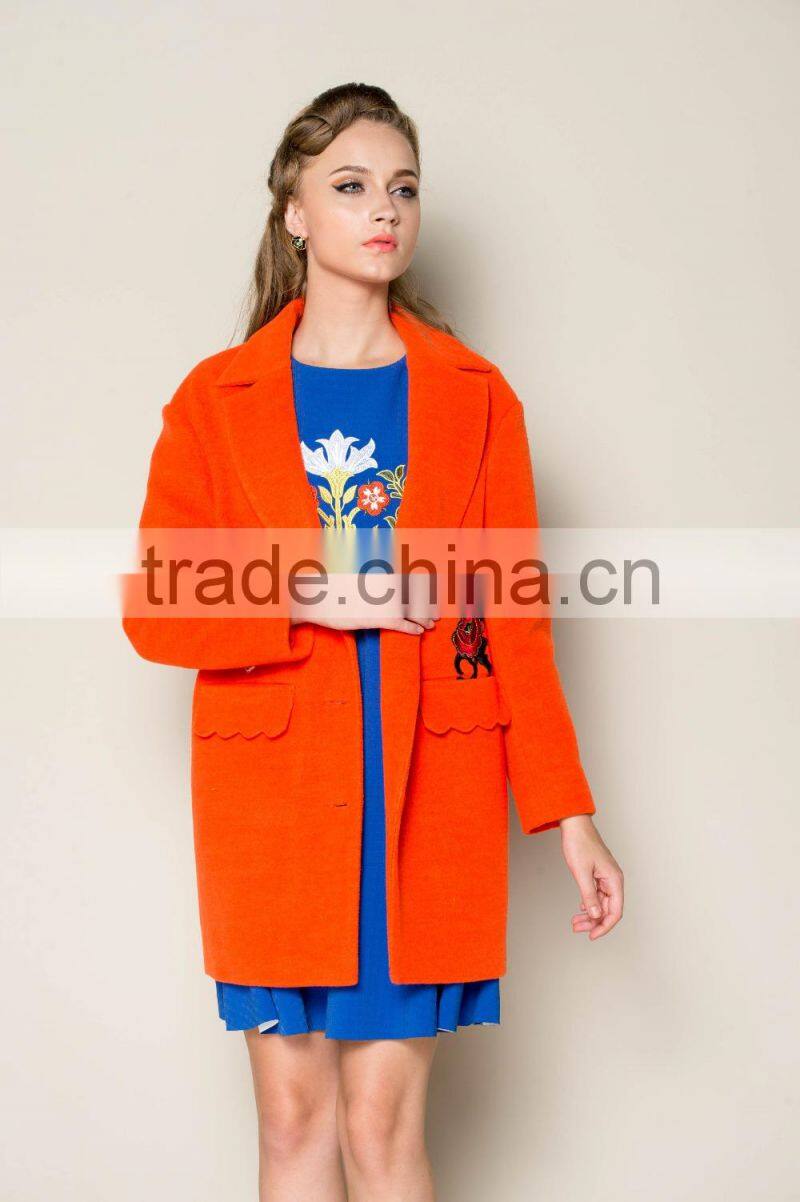 latest cute thick plain orange russian winter coat, women trench coat, ladies office coat