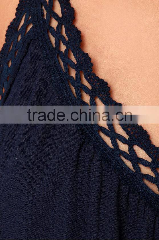 Fashion V-neck Midi Party Dress Lace Crochet Dress